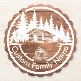 Rustic Cottage Cabin Barn | Custom Family Name ペーパーコースター