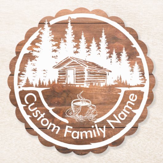 Rustic Cottage Cabin Barn | Custom Family Name ペーパーコースター (正面)