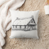 Rustic Cottage Charcoal Sketch クッション (ブランケット)