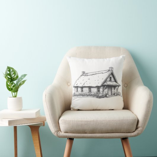 Rustic Cottage Charcoal Sketch クッション (椅子)