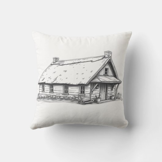 Rustic Cottage Charcoal Sketch クッション (裏面)