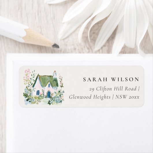 Rustic Cottage Landscape Home Moved Address ラベル (インサイチュ)