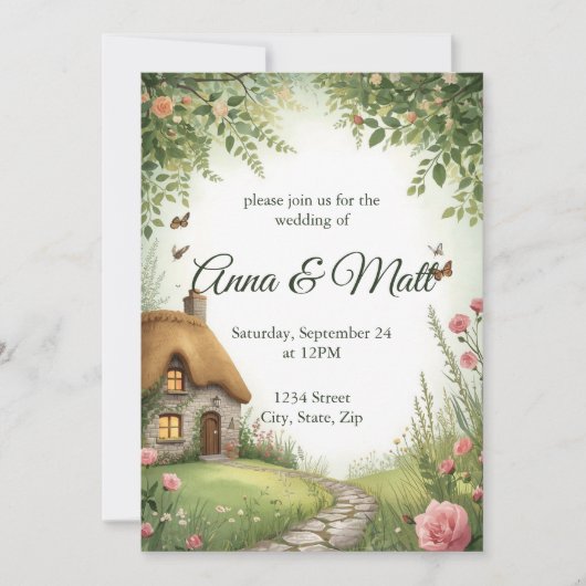 Rustic Cottage Wildflower Wedding Invitation 招待状 (正面)