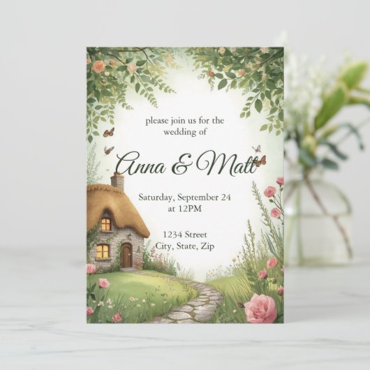 Rustic Cottage Wildflower Wedding Invitation 招待状 (スタンド正面)
