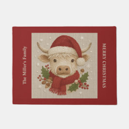 Rustic cottagecore Highland Cow with Santa Hat ドアマット