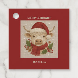 Rustic cottagecore Highland Cow with Santa Hat フェイバータグ