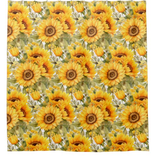 Rustic Country Americana Sunflower Shower Curtains シャワーカーテン (正面)