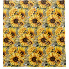 Rustic Country Americana Sunflower Shower Curtains シャワーカーテン