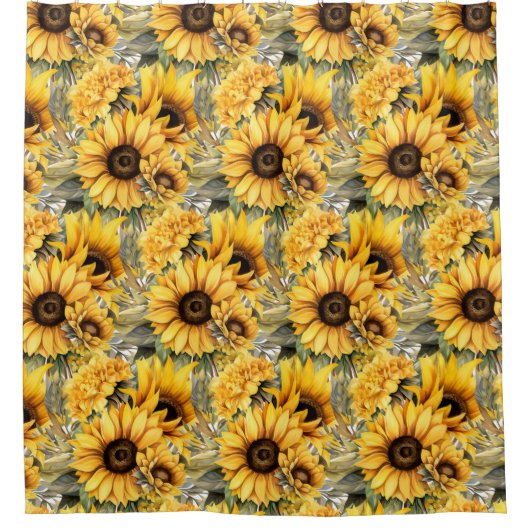 Rustic Country Americana Sunflower Shower Curtains シャワーカーテン (正面)