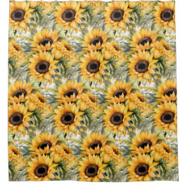 Rustic Country Americana Sunflower Shower Curtains シャワーカーテン