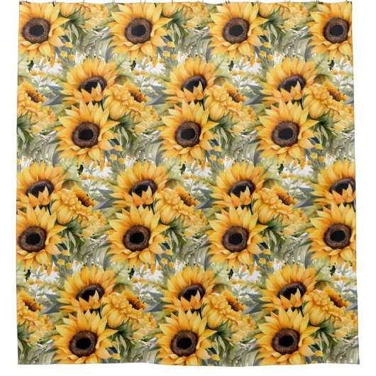 Rustic Country Americana Sunflower Shower Curtains シャワーカーテン (正面)
