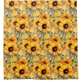 Rustic Country Americana Sunflower Shower Curtains シャワーカーテン