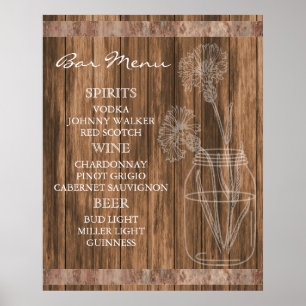 Rustic Country Barn Wood Bar Menu ポスター