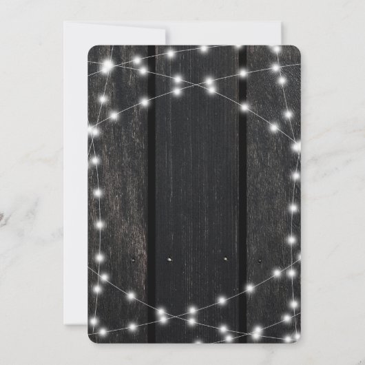 Rustic country barn wood string lights wedding 招待状 (裏面)