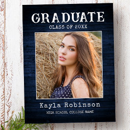 Rustic Country Blue Wood Plank Photo Graduation ポストカード