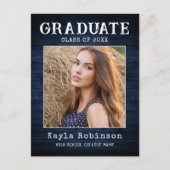 Rustic Country Blue Wood Plank Photo Graduation ポストカード (正面)