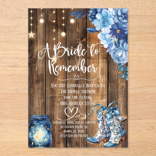 Rustic Country Bridal Shower Invitation  アクリル招待状 (正面)