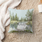 Rustic Country Calm Lake Green Trees クッション (ブランケット)