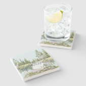 Rustic Country Calm Lake Green Trees ストーンコースター (横)