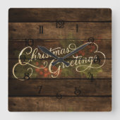 Rustic Country Charming Wooden Painted Christmas スクエア壁時計 (正面)