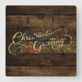 Rustic Country Charming Wooden Painted Christmas スクエア壁時計