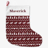 Rustic Country Christmas Horse Pattern Red ラージクリスマスストッキング (正面)
