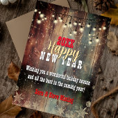 Rustic Country Christmas lights Happy New Year シーズンカード