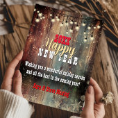Rustic Country Christmas lights Happy New Year シーズンカード