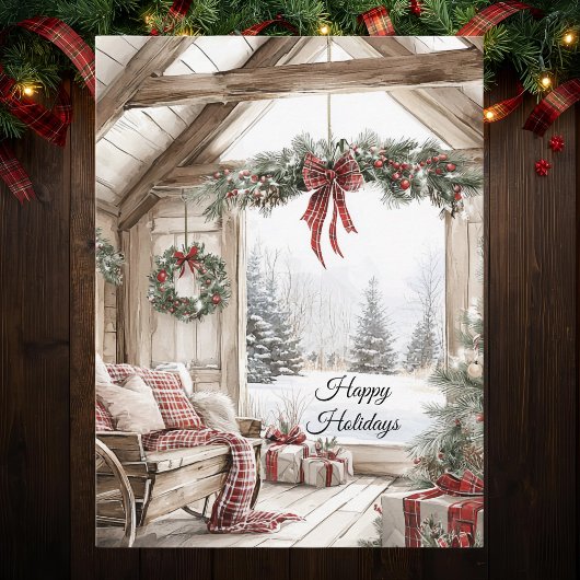 Rustic Country Christmas Scene Happy Holidays シーズンポストカード