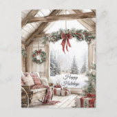 Rustic Country Christmas Scene Happy Holidays シーズンポストカード (正面)