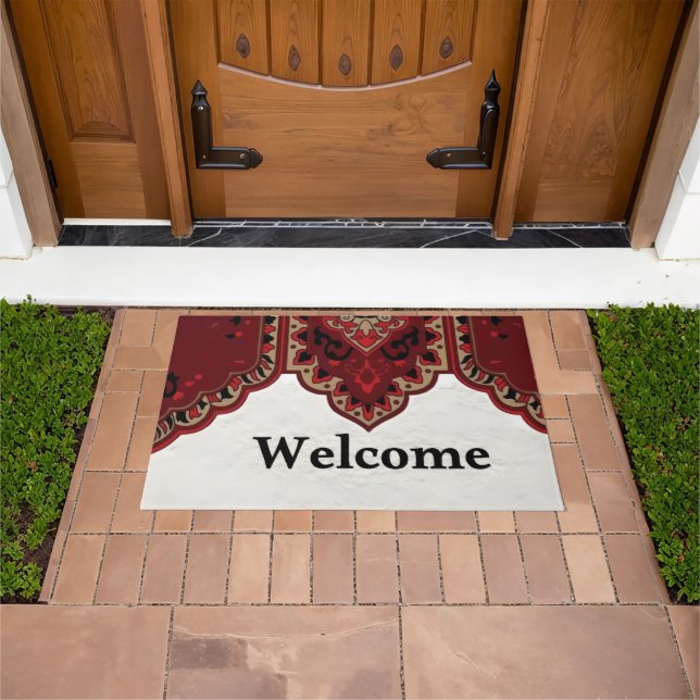 Rustic Country Entryway Doormat with Decorative Ar ドアマット (室外)