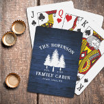 Rustic Country Family Cabin Trees Blue Wood Print トランプ<br><div class="desc">A personalize deck of rustic themed playing cards, featuring your name and "Family Cabin", Ranch, Cottage or other text along with its established date and location if desired. This custom, unique design features rustic country style text with a white silhouette of pine trees on a print of wood planks in...</div>