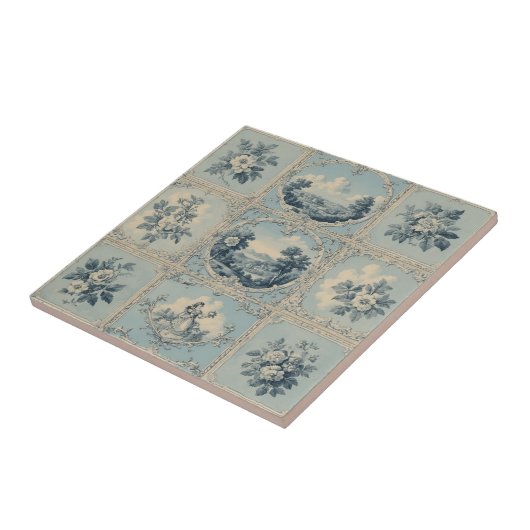 Rustic Country Floral Motif Distressed Mute Tones タイル (側面)