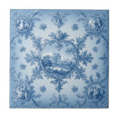 Rustic Country Floral Motif Dusty Blue Muted Tones タイル (正面)