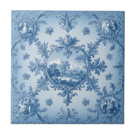 Rustic Country Floral Motif Dusty Blue Muted Tones タイル