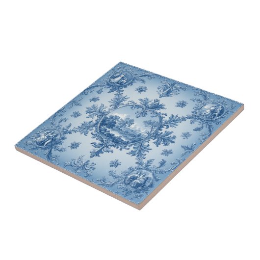 Rustic Country Floral Motif Dusty Blue Muted Tones タイル (側面)