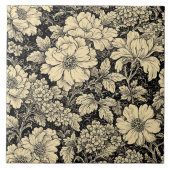 Rustic Country Floral Motifs Monochrome Distressed タイル (正面)