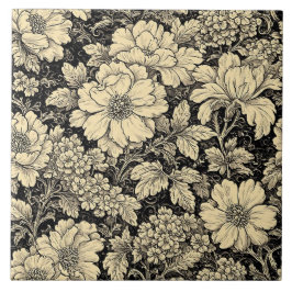 Rustic Country Floral Motifs Monochrome Distressed タイル