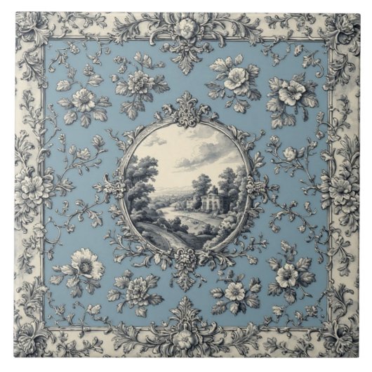 Rustic Country Floral Motifs Mute Tones Distressed タイル (正面)