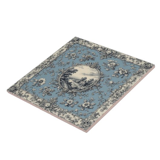 Rustic Country Floral Motifs Mute Tones Distressed タイル (側面)