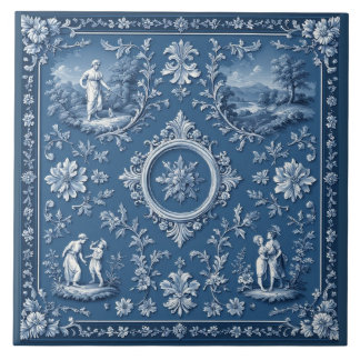Rustic Country French Toile Heritage Pastoral Blue タイル