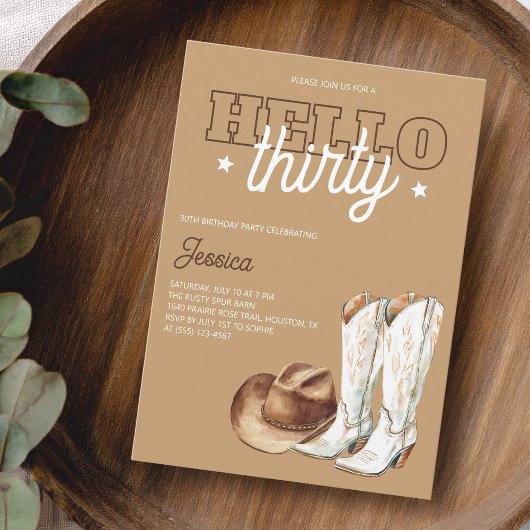 Rustic Country Hello Thirty 30th Birthday Party 招待状