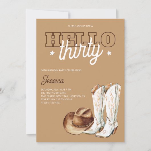 Rustic Country Hello Thirty 30th Birthday Party 招待状 (正面)