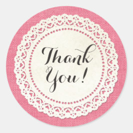 Rustic Country Lace Doily on Hot Pink Thank You ラウンドシール