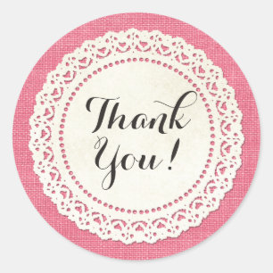 Rustic Country Lace Doily on Hot Pink Thank You ラウンドシール