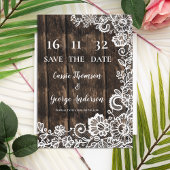 Rustic Country Lace Wood Wedding Save the Date