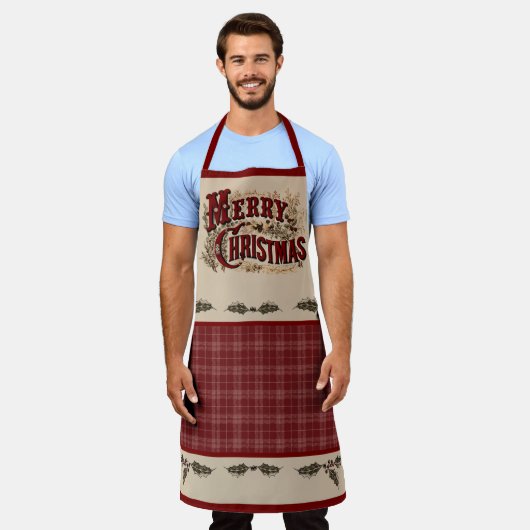 Rustic Country "Merry Christmas" Apron エプロン (着用した状態)