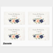 Rustic Country Navy Blue and Peach Floral Wedding  長方形シール (シート)