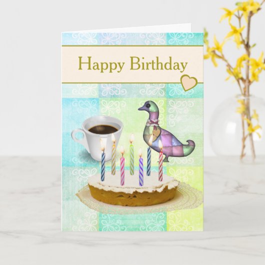 Rustic Country Patchwork and Cake Birthday Card カード (黄色い花)