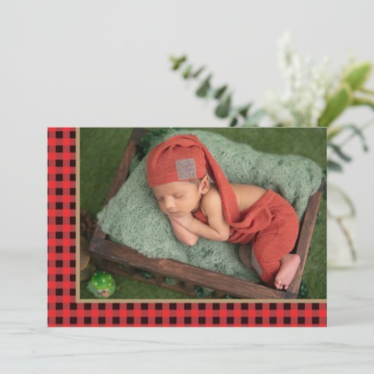 Rustic Country Red Check Adventure Begins Baby 案内状 (スタンド正面)